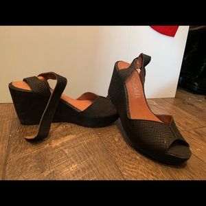 Suede  ankle wrap wedge.